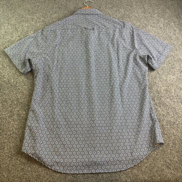 7 Diamonds Shirt Mens Medium Blue Geometric 4 Way Stretch Short Sleeve Golf - Picture 8 of 9